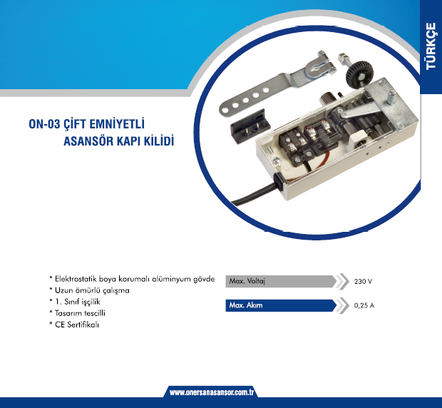 &Ouml;NERSAN &Ccedil;İFT EMNİYETLİ ASANS&Ouml;R KAPI KİLİDİ